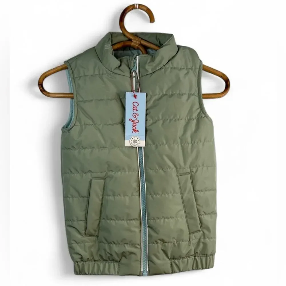 NWT! Cat & Jack Green Quilted Puffer Vest Kids size 5T